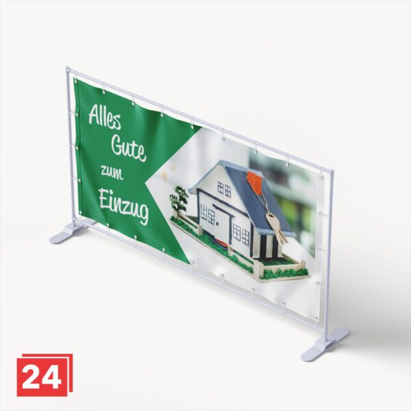 Einzugsbanner in Grün mit Haus- und Schlüsselmotiv
