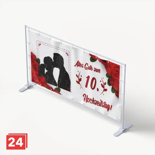 Banner zum Hochzeitstag: romantisches Design mit roten Rosen, Paarmotiv
