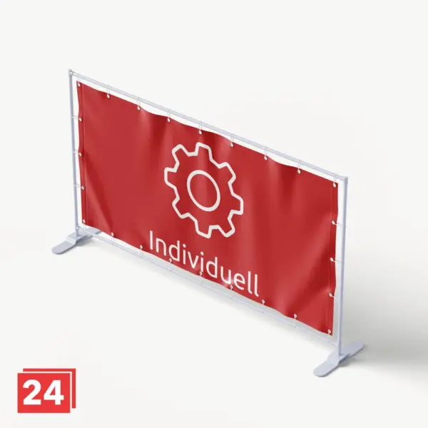Rotes Banner mit weißem Zahnrad-Symbol und Text ‚Individuell‘