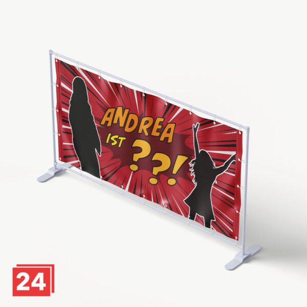 Geburtstagsbanner im Pop-Art-Comic-Stil mit rotem Strahlenhintergrund