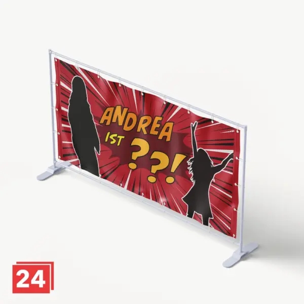 Geburtstagsbanner im Pop-Art-Comic-Stil mit rotem Strahlenhintergrund