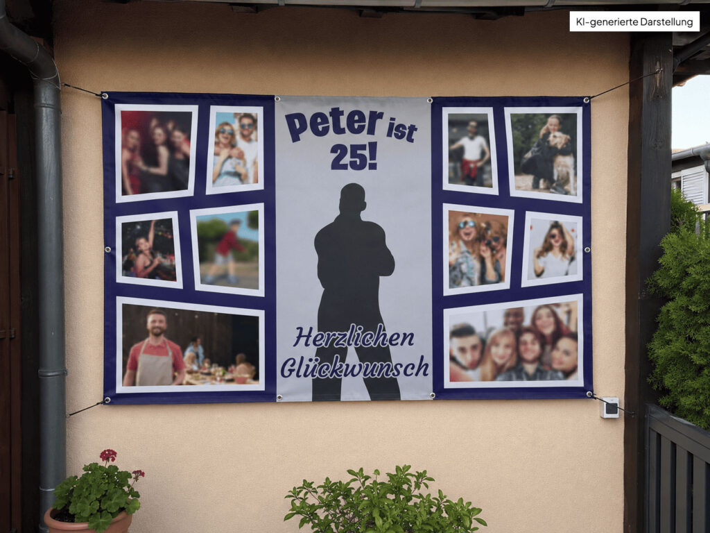 Geburtstagsbanner mit Foto - Motiv: Dynamik in Dunkelblau