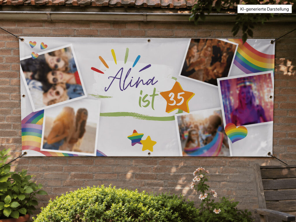 Geburtstagsbanner wetterfest Motiv Regenbogen
